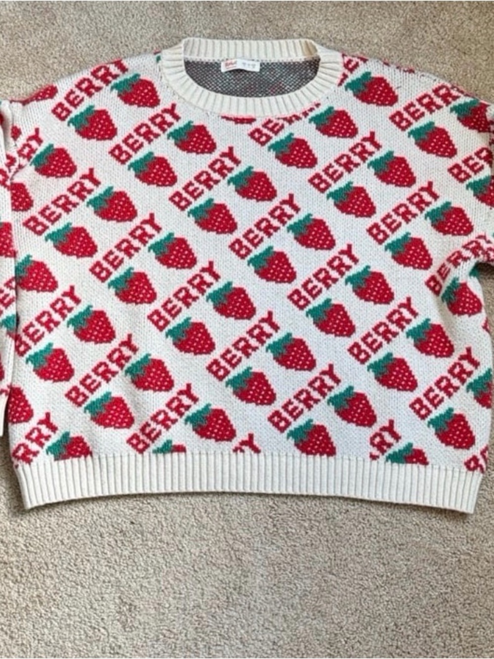 ROMWE Cream Sweater with Red Strawberries